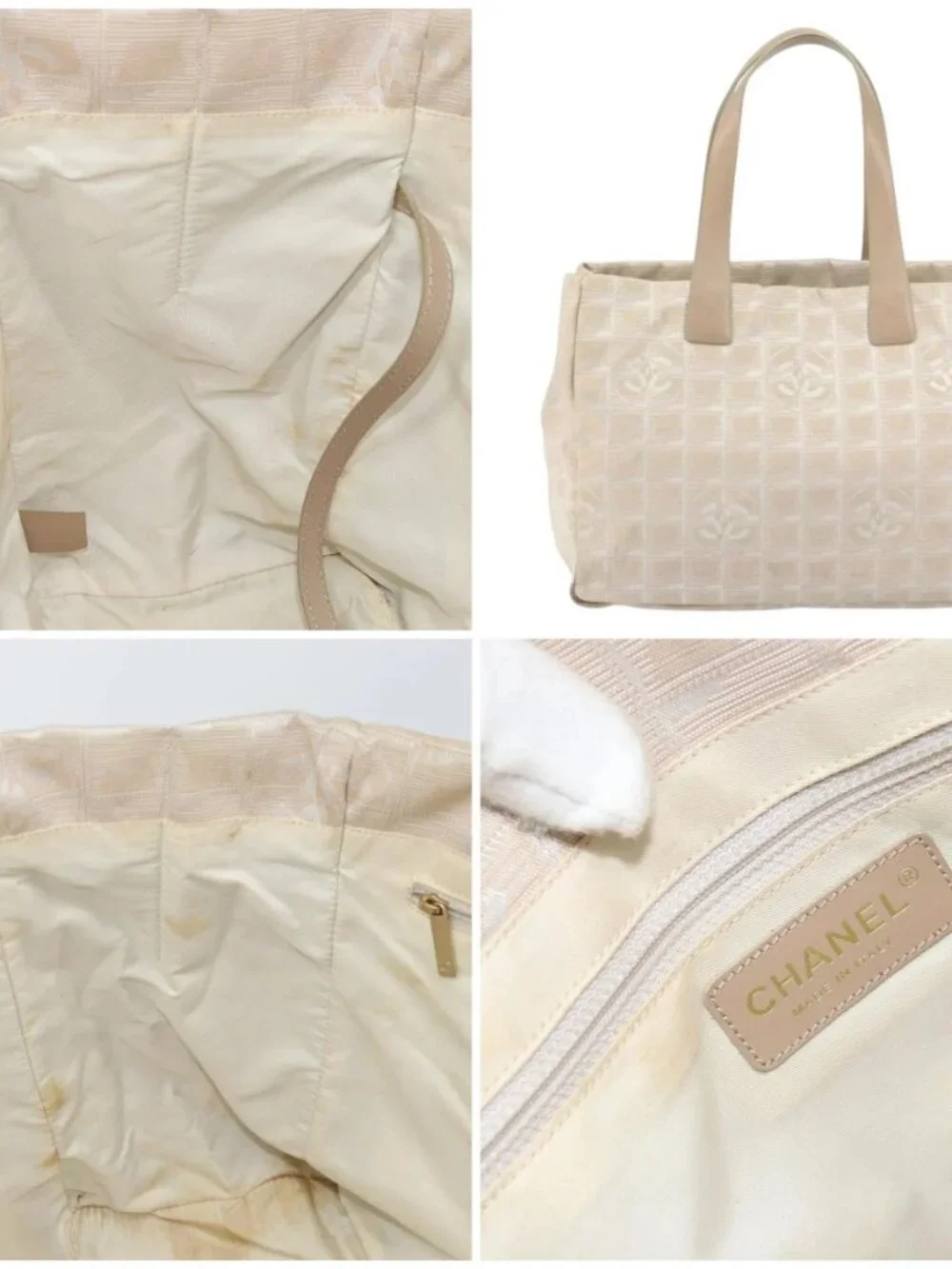 CHANEL New Travel Line Tote Bag Beige Gold CC Auth 158686
